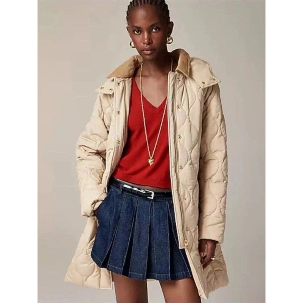 J.Crew Stowe PrimaLoft Puffer Coat Women XS Tall Light Khaki Quilted Jacket $348